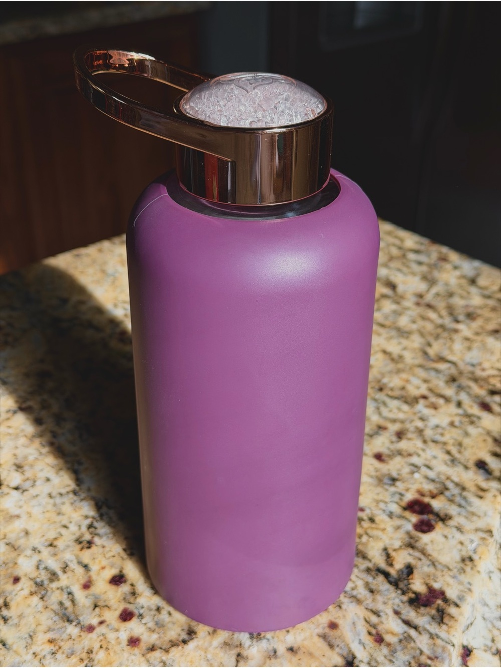 Plumb Alpana Glass Water Bottle with Sparkling Crystal and Rose Gold Lid - Picture 3 of 4